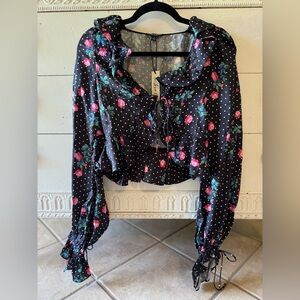 For Love & Lemons Black and White Ruffled Crop Blouse